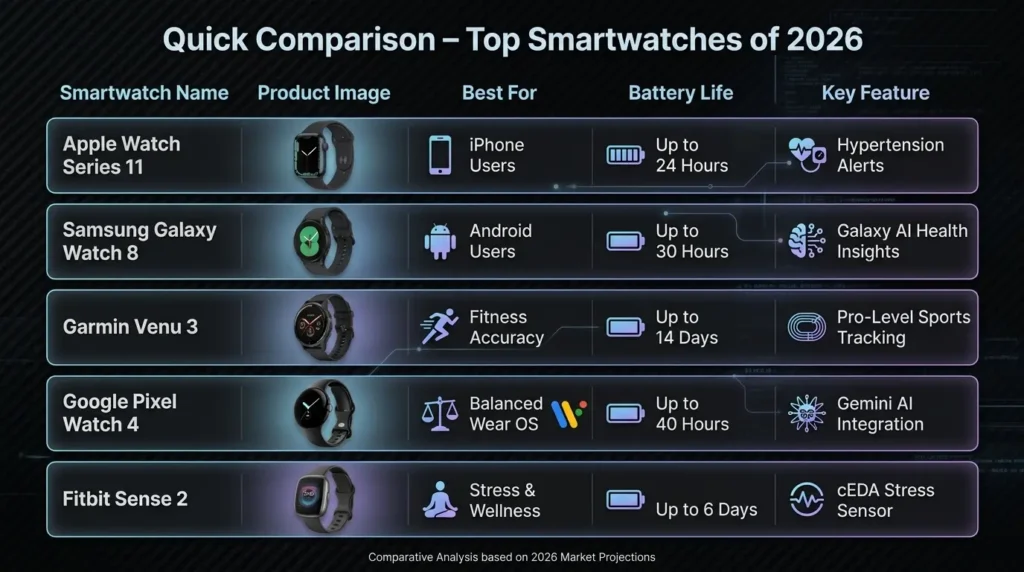 Top 5 Best Smartwatches Comparison