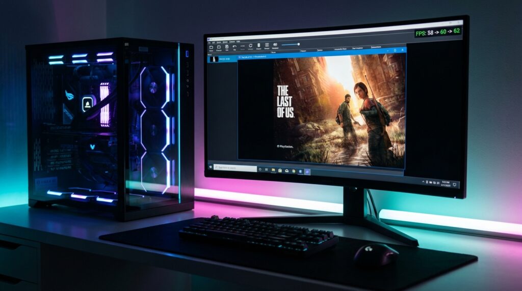 Gaming PC running the latest RPCS3 emulator update to play PlayStation 3 games at high framerates.